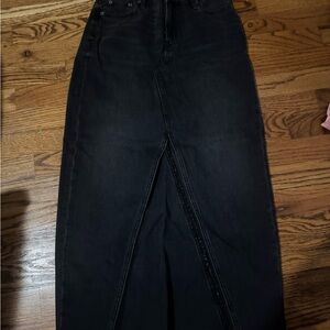 American Eagle Outfitters Black Denim Front-Slit Skirt-Jeans